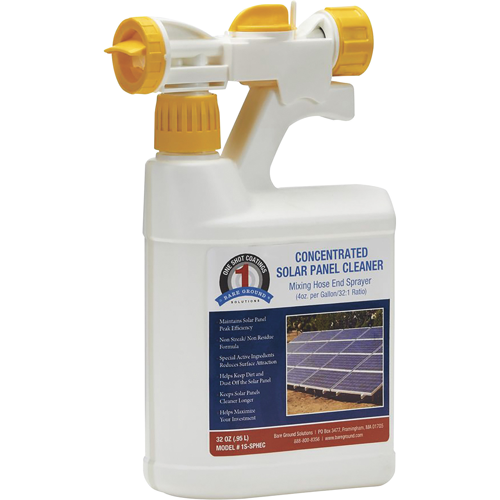 1 Shot 'N Gone Concentrated Solar Panel Cleaner with Mixing Hose End Sprayer, 32-Oz. Bottle, Model#1S-SPHEC